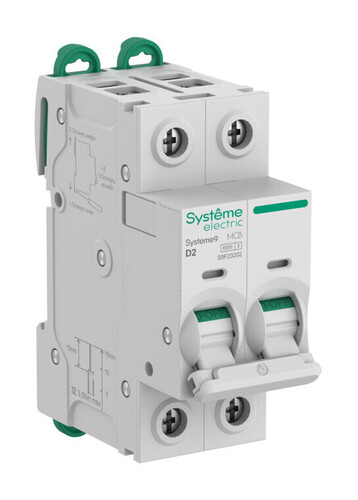 Автоматический выключатель Systeme9, 2полюса, 2А, D, 6кA